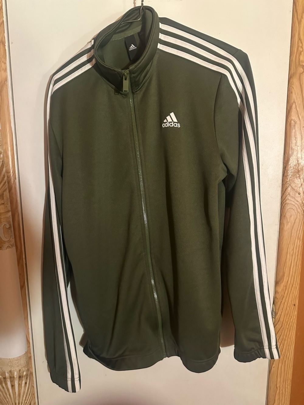 adidas Olive Green Track Jacket with White Stripes